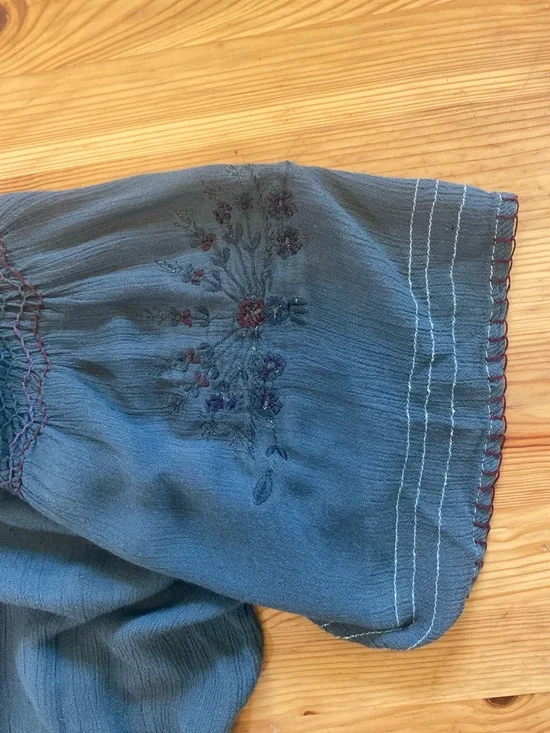 Soho Village Wear Vintage Embroidered Boho Peasant Blouse Forest Green Size S - Picture 6 of 11